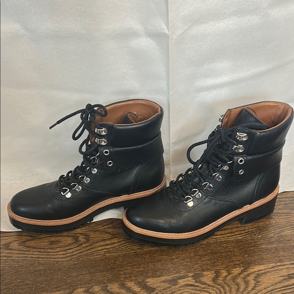 Indigo Black Lace Up Boots with Chunky Heel - Picture 2 of 7